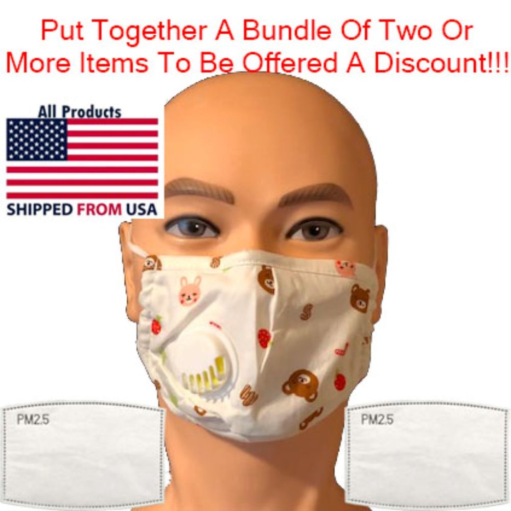 Children's Washable Face Mask White Bears-2Filters